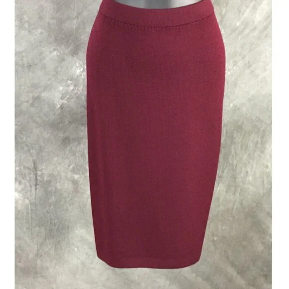 BEAUTIFUL st john collection knit burgundy jacket skirt suit size 10 12 - Picture 9 of 10